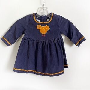 Basic Editions toddler girls dress navy blue orange corduroy baby chick vintag